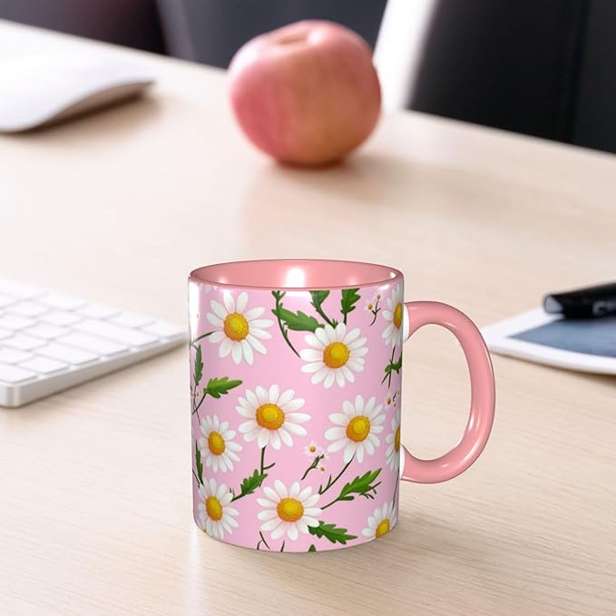Daisy Coffee Mug 11oz Ceramic Tea Cup With Handle Funny Porcelain Mugs for Women Dishwasher Microwave Safe
