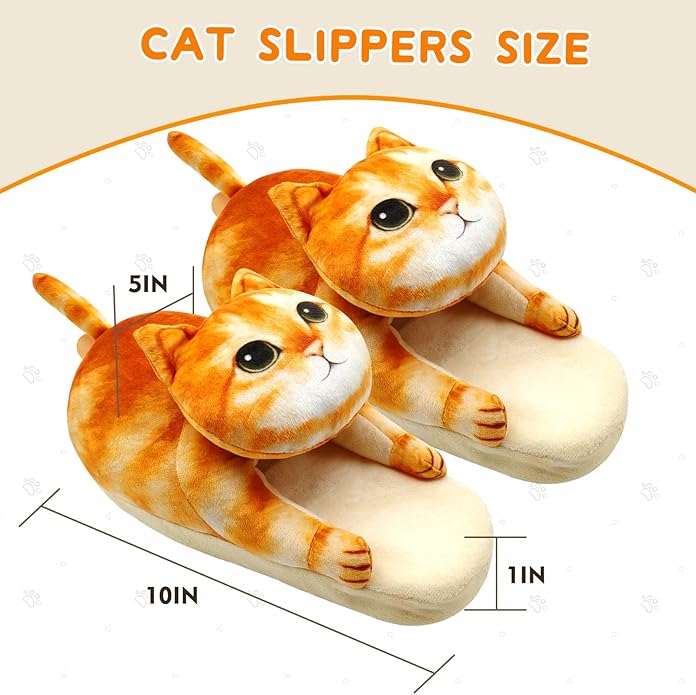 Funny Cat Slippers for Women,Fuzzy Animal Indoor House Shoes with Soft Memory Foam,Comfy Plush Warm Slip-on Slippers,Cat Gifts for Cat Lover