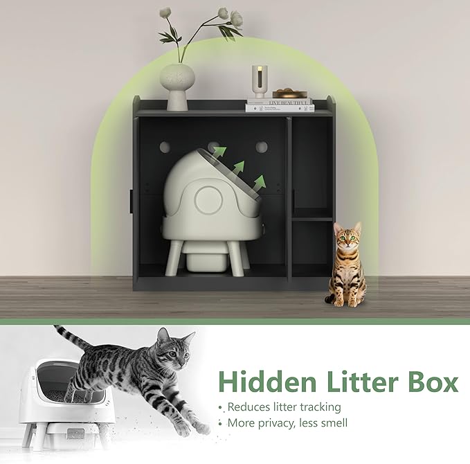 Extra Large Litter Box Enclosure with Adjustable Dog Proof Shelf - Designed for Self-Cleaning and XXL Litter Boxes (Black)