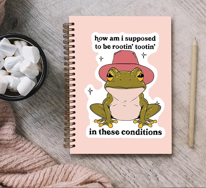 KDHTY Funny Cute Frog Notebook,Cute Western Frog Notebook Journal,Western Office Supplies,Cowgirl Notebooks Gifts for Women Men,Funny School Office Supplies,5.5 x 8.3