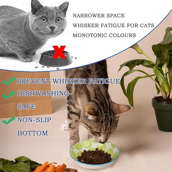 Ceramic Cat Bowls with Non-Slip Silicone Bottom,Prevent Whisker Fatigue,Reduce Mess,Wide Cat Bowls for Indoor Cats,6 Colorful Set for Daily Feeding Gift Choice (Classic)