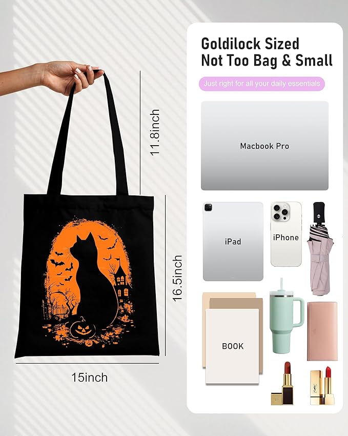 DYALE Canvas Tote Bag Double-Sided Prints with Snap Closure, Cute Tote Bag with Pocket for Shopping, Library, Work, Travel
