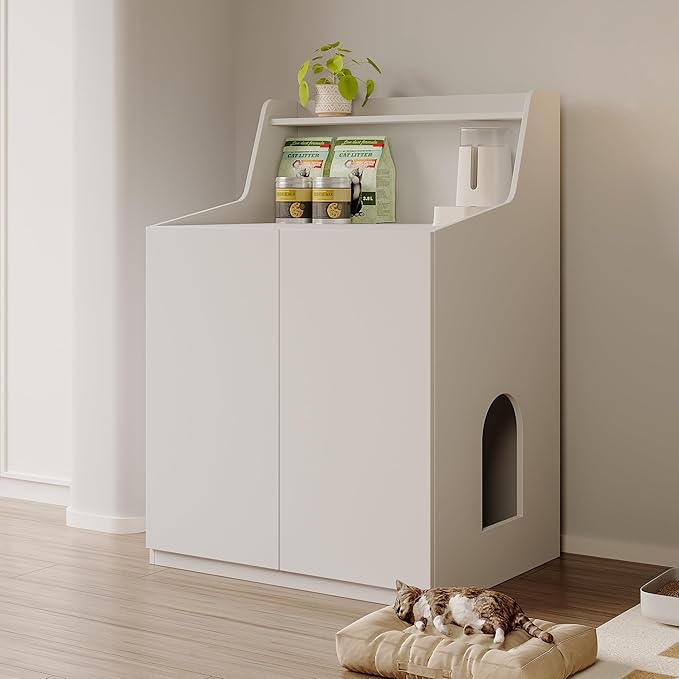 Large/Tall Cat Litter Box Enclosure Furniture, Hidden Cabinet for Self-Cleaning Litter Boxes with Storage Shelf,Furniture for Automatic Litter Boxes