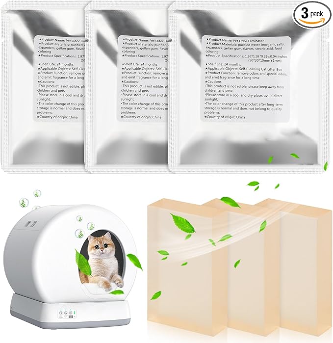 Pet Odor Eliminator for Meowant Self Cleaning Cat Litter Box, Cat Toilet Odor Control Deodorant Gel, Automatic Cat Litter Box Deodorizer (3 Pack, Floral Scent)