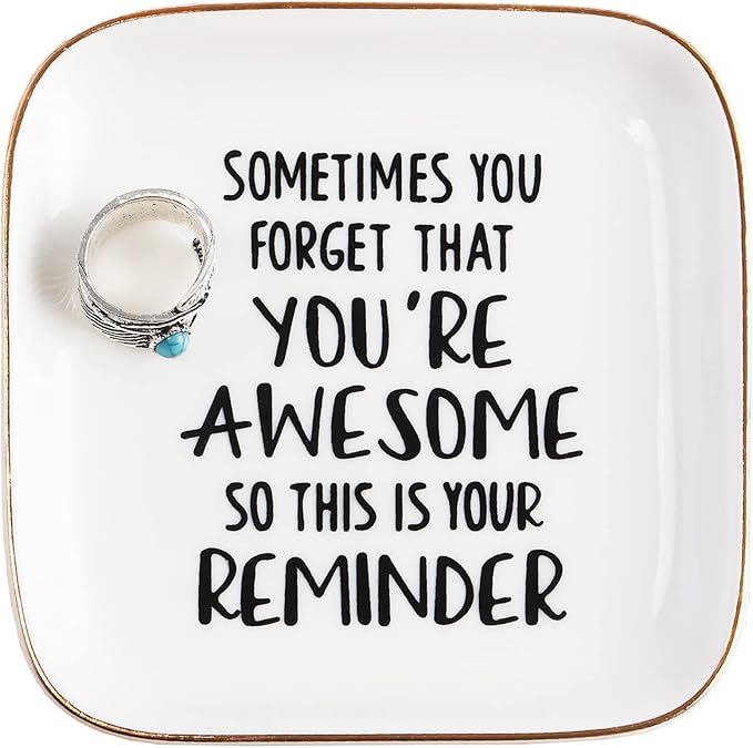 PUDDING CABIN Inspirational Gifts for Women Ring Dish You're Awesome So This is Your Remind Birthday Gifts for Women Unique, Friends Gifts for Female Mom Sister Coworker
