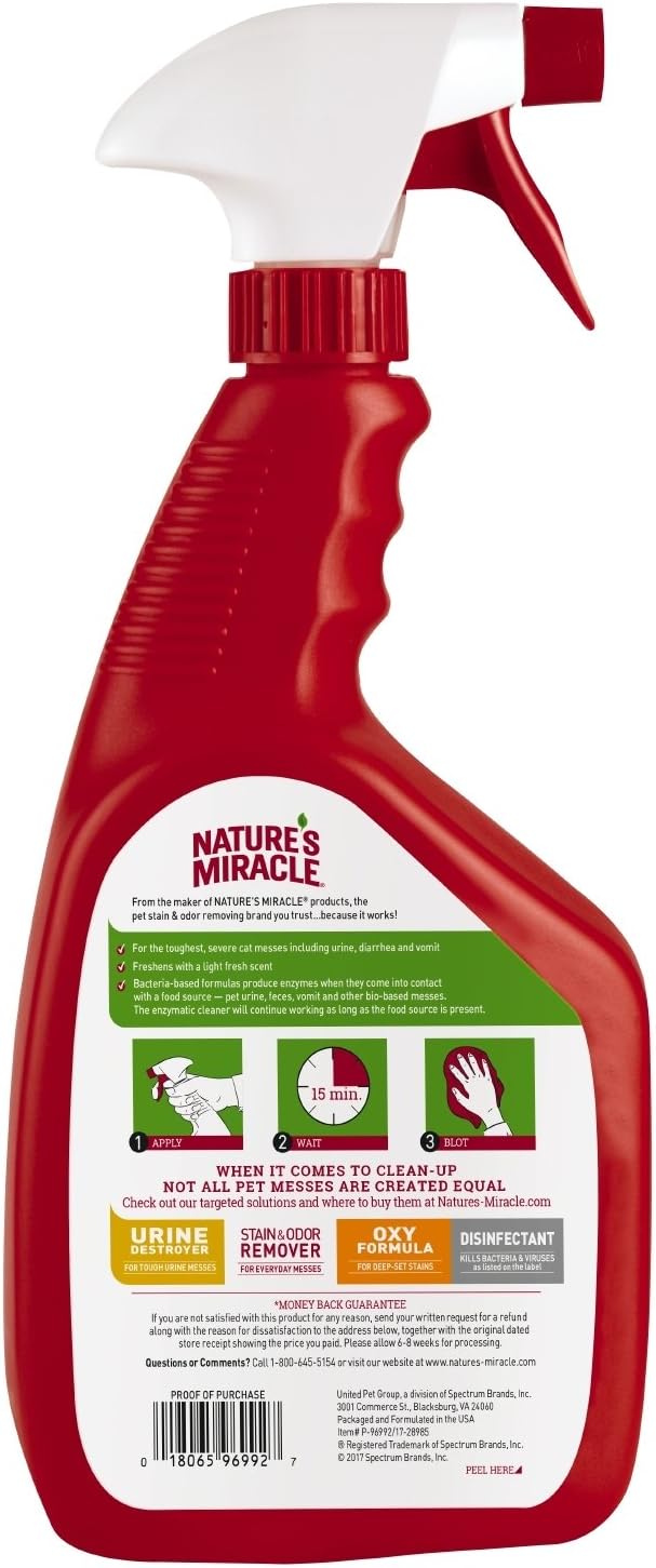 Nature's Miracle Laundry Boost In-Wash Stain & Odor Remover & Advanced Cat Stain and Odor Eliminator Spray, Spot Stain and Pet Odor Remover, Fresh Scent, 32 Fl Oz (Pack of 1)