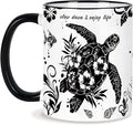 Sea Turtle Coffee Mug 11 Oz Sea Turtle Gifts Mothers Day Birthday Gift for Women Men, Boho Black and White Coffee Mug, Birthday Gifts for Friends Ceramic Mugs Microwave and Dishwasher Safe