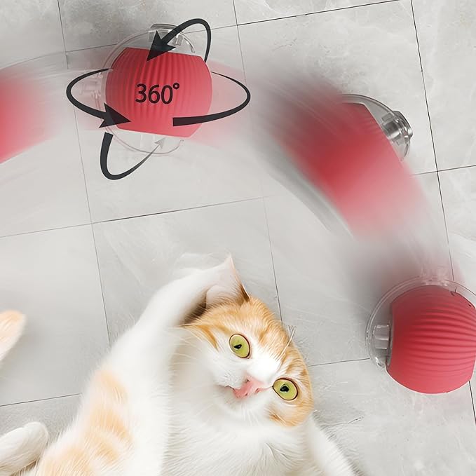 Aero Zen Indoor Cat Interactive Toy Ball Version 2025 - Random Rolling,Flashing on Floor,360° Automatic Rolling Ball Toy for Dogs/Cats (Red)