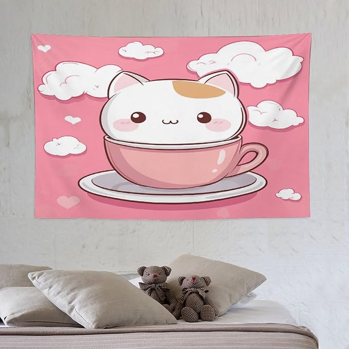 MaSiledy Kawaii Cat Tapestry's Wall Hanging Cute Cat Kitten Tapestries for Bedroom Landscape Tapestry Wall Art for Living Room Dorm 40"x60" Wall Hanging for Home Decor Bedroom Living Room Dorm Decor