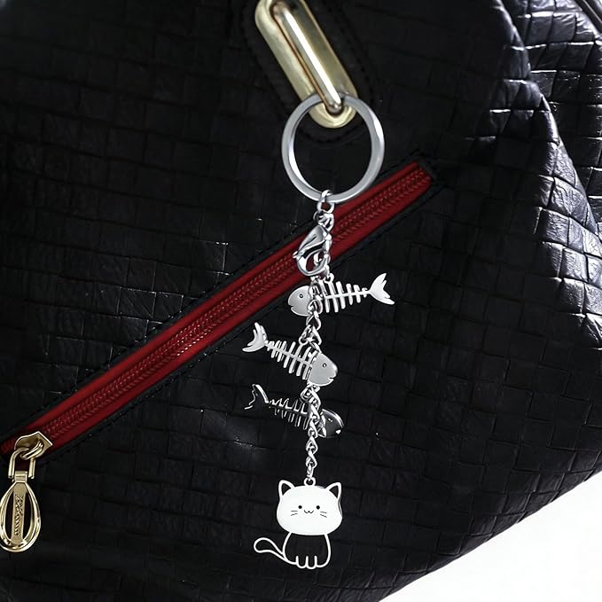 Purse Charms bag handbag Backpack Wallet Stainless Steel Kawaii Cat Cute Keychain for Women Men Kids Girls Teens Dad Mom Lovers Gifts Aesthetic car Keys Keyring