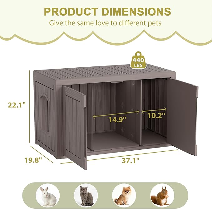 Cat Litter Box Enclosure, Hidden Enclosed Litter Box Furniture with Adjustable Partition, Multi-Functional Outdoor Cat House, Side Table, Easy to Clean, Dark Grey