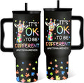 Autism Tumbler 40 Oz, Autism Awareness Tumbler With Handle, It's Ok to Be Different Giraffe Cup, Birthday Christmas Gifts For Autistic Person, Autismo Gift Black