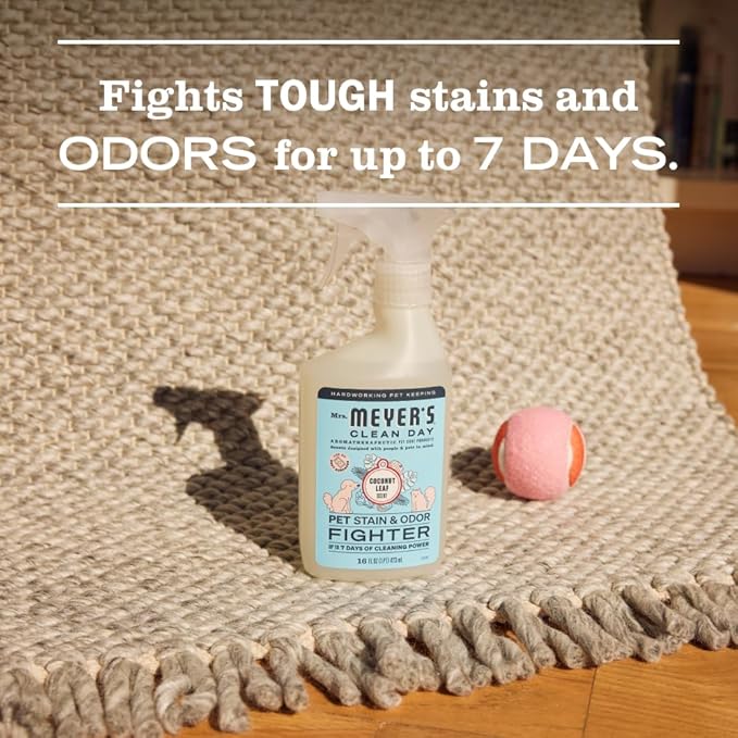 Mrs. MEYER'S Clean Day Cat Care Kit, includes Cat Deodorizing Spritz - White Peach and Pet Stain & Odor Fighter - Coconut Leaf