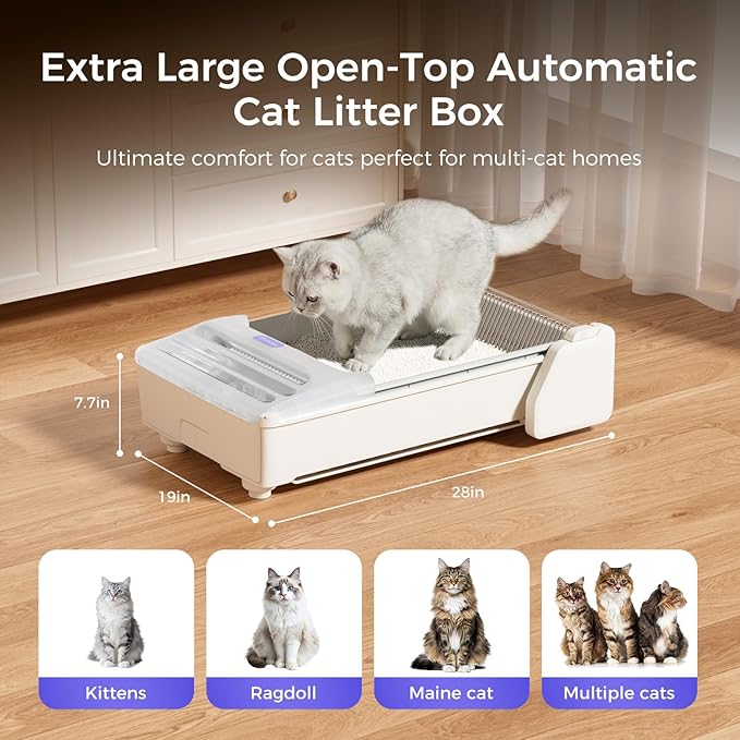 Self Cleaning Litter Box, 2026 Upgraded Open-Top Automatic Cat Litter Box for Multiple Cats, Weight Sensors Safety Protection/App Control/Odor Control/Easy Clean