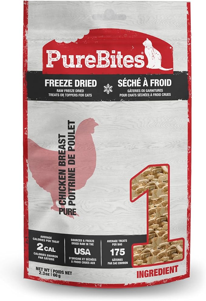 PureBites Chicken Breast Freeze Dried Cat Treats, 1 Ingredient, Made in USA, 2.3oz