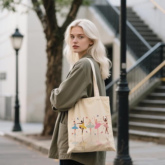 Aesthetic Canvas Tote Bag for Women - with Magnetic Snap Closure & Zipper Inner Pocket Reusable Bag for Shopping