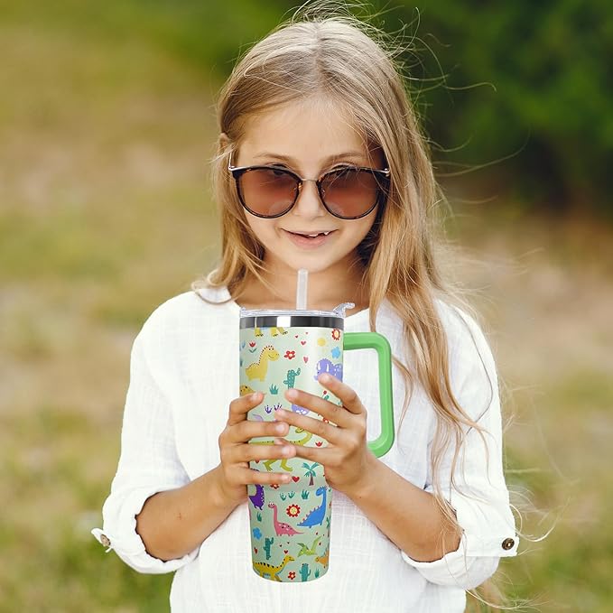 Stainless Steel Dinosaur Tumbler - 40 oz, Coffee Travel Mug with Lid and Straw, Perfect Dinosaur Gifts for Women