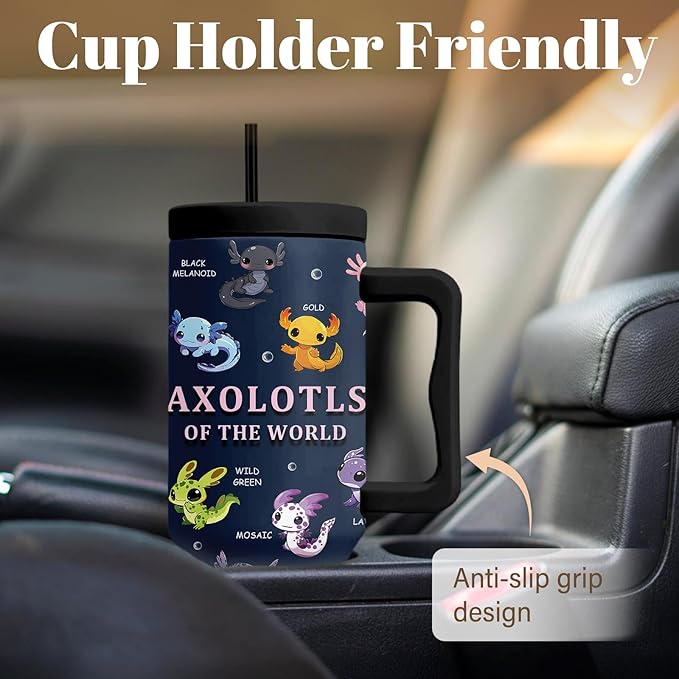 Axolotls Tumbler 40 Oz, Axolotl Gifts For Women, Axolotl Tumbler With Handle, Birthday Gifts For Axolotls Lovers, Blue Insulated Tumblers Cup
