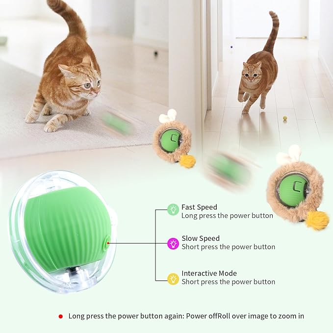 Interactive Cat Toys Fast Rolling Ball in Play Pouch, Motion Activate Chirping Cat Toy Hide and Seek Mouse Catching Game, 28 Inch Play Pouch for Cats