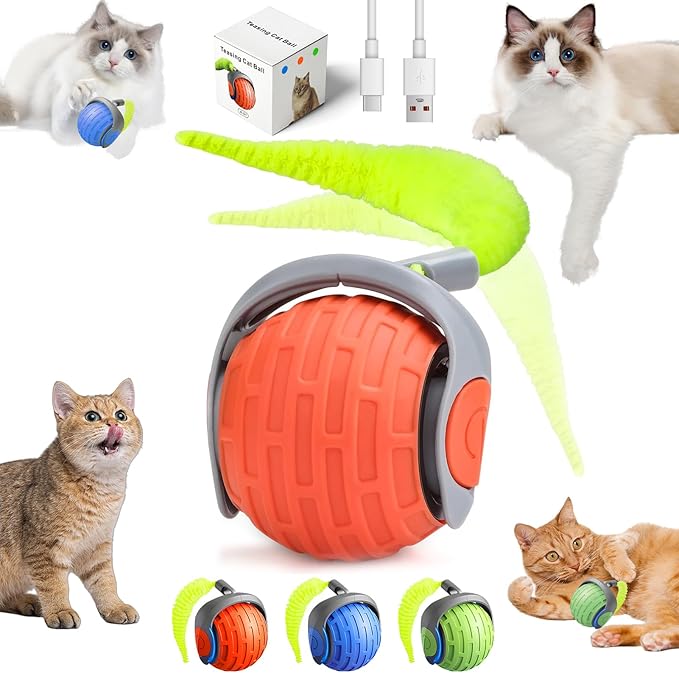 2025 New Interactive Cat Ball Toy for Indoor Cats Rotating Ball Toys,Automatic Moving for Bored Indoor Kitten,360°Automatic Rolling Balls Toy Electric Dogs Cat Balls(Orange)
