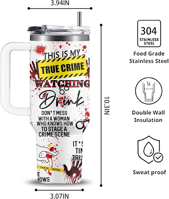 True Crime Gifts for Women Men - 40oz Funny Crime Scene Tumbler, Stainless Steel Travel Mug for Horror Podcast Fans, Crime Junkie Merch, Christmas Birthday Detective Lover Gift
