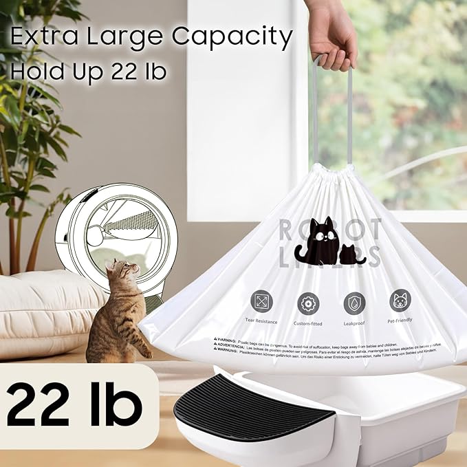 120 Tidy Draw-Pack Cat Litter Box Robot 5/4/3 Waste Bags Automatic Litter Box Bags, Tear-free, Sensor-compatible, Thick Heavy Duty Cat Litter Box Liner Bags 25.2 x 15.7 IN