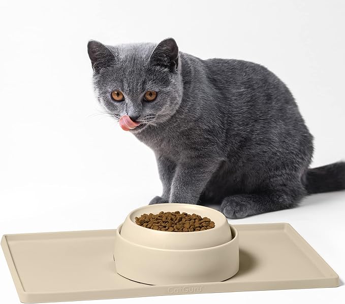 CatGuru Food Table for Cat Bowls, Elevated Feeding Station for Cat Food Bowl, Raised Stand for Pet Food and Water Bowls, Pet Feeder for Indoor Cats, Stress Free Stand for Pet Dishes or Plates (Sand)