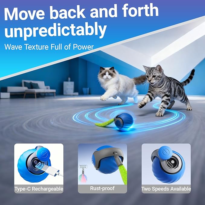 Interactive Cat Toys, Fast Rolling Toy Ball in Cat Tunnel, Automatic Cat Toy for Indoor Cats, Cat Hunting Toys for Indoor Cats