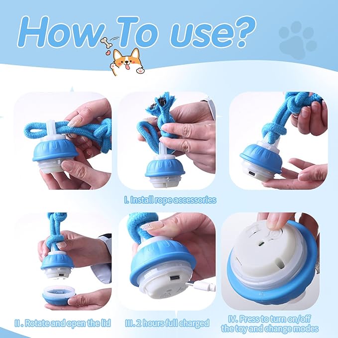 Moving Interactive Dog Toy - Automatic Rolling Wobble Ball for Indoor Play, Keeps Aggressive Chewers Busy, Interactive Fetch Toy for Small & Large Dogs, Puppies, and Adult Cats (Blue)