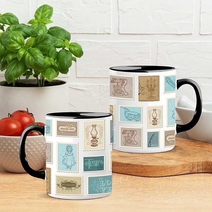Book Lover Mug 11 oz, Vintage Postage Stamp Design, Unique Bookish Gifts for Women, Library Theme, Collectible Novelty Coffee Cup for Readers, Writers