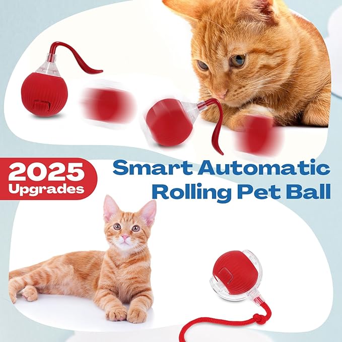 2 Pcs Interactive 360° Rolling Cat Dog Toy Ball, Electric Cats Ball Toy Smart Automatic Self Rolling Dogs Balls Smart Electric Toys for Dog Cat