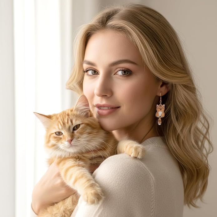 Nogeqi 6 Pairs Funny Cat Earrings for Women, Kawaii Cartoon Alloy Cute Drop Dangle Kitty Cat Earrings, Aesthetic Birthday Party Kitten Jewelry Gifts for Cats Lovers