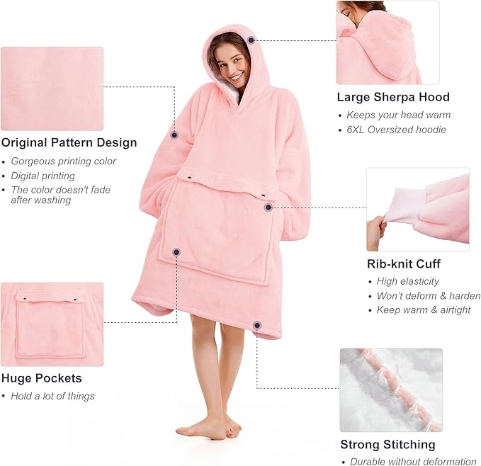Narecte Cozy Oversized Blanket Hoodie Wearable Blanket Adults Soft Hooded Blanket Hoodie Birthday Gifts for Women Christmas