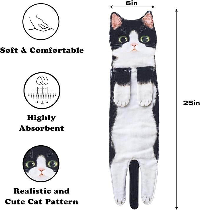Funny Hand Towels for Bathroom Kitchen Decor - Cute Cat Hanging Hand Towel Kitchen Gadgets - Unique Housewarming Birthday Christmas Cat Lover Gift Ideas for Women Mom Lady Adults