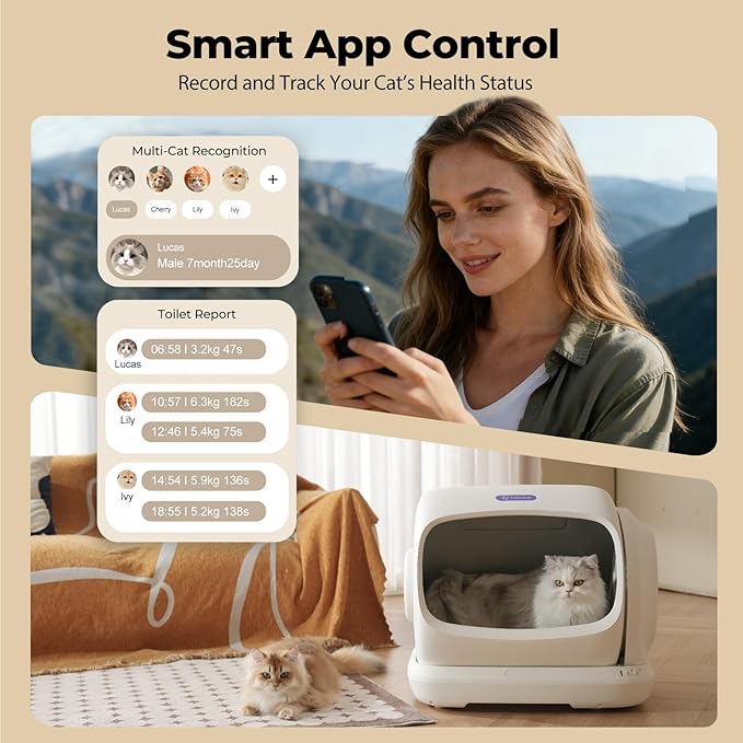 Self-Cleaning Cat Litter Box,106L XXXL Extra-Large Space Automatic Cat Litter Box for Large Cats, Open Top Automatic Cat Box Self Cleaning with APP, Safety Sensor, Anti-Pinch Patent