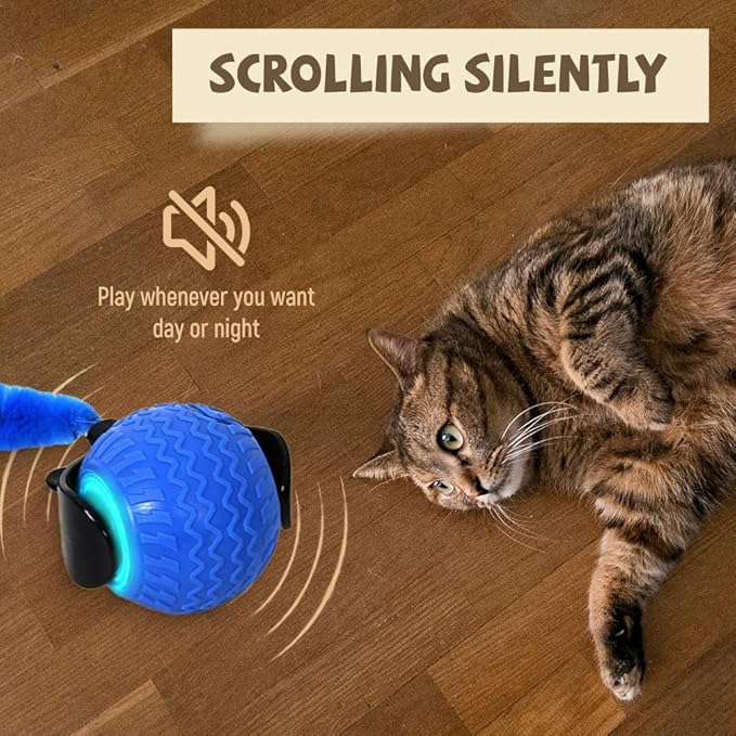 Interactive Cat Ball Toy, 2025 New Cats Ball Toys with Cord Imitation Mouse, Smart Self Rolling Pet Toys for Bored Indoor Adult Cats, Automatic Moving Peppy Pet Balls