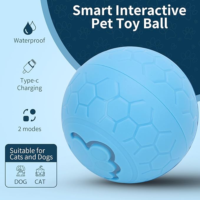Interactive Dog Ball, Automatic Rolling Ball Toy for Dogs Cats with Intelligent Playtime, Bite, Portable Fun, Health Promotion, Boredom Relief, for Small Medium Large (Blue)
