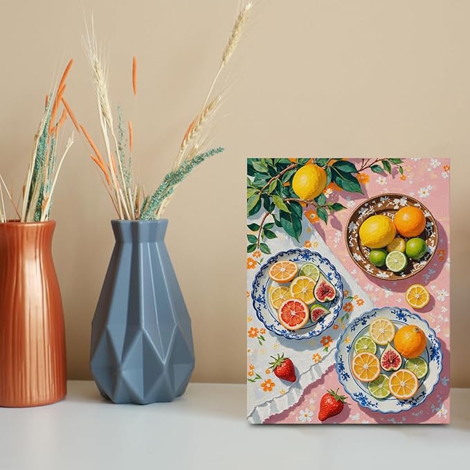 Italian Lemon Wall Art, Citrus Fruits Theme Oil Painting Framed Canvas Print Summer Room Decor, Rustic Lemon Orange Painting for Living Room Kitchen Dining Room Restaurant Decor 15x11.4 inch
