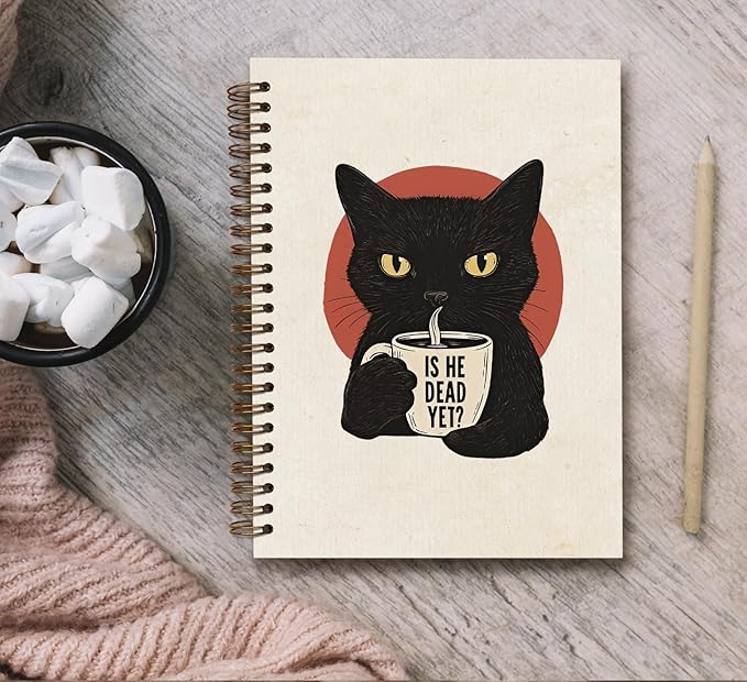 KDHTY Funny Office Notebooks,Vintage Funny Black Cat Notebook Journal,Cat Office Supplies Notebooks for School,Gifts for Cat Lovers,Sarcastic Office Work Humor Gifts for Coworkers Women Men Hardcover Spiral Notebook 5.5 x 8.3