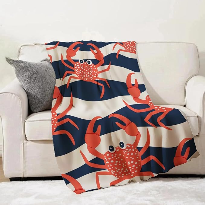 Crab Blanket Gifts - Fun Red Crab Soft Fleece Throw Blankets - Perfect for Beach Lovers, Coastal Decor, and Kids - 50x60 Inches
