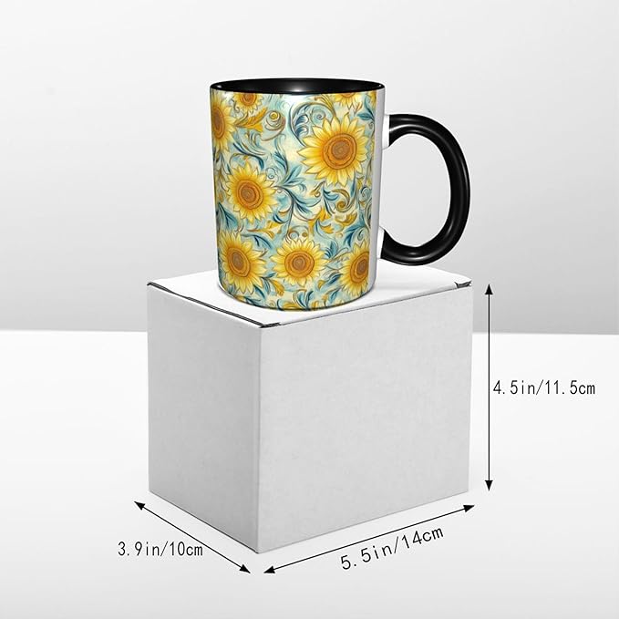 Sunflower Coffee Mug 11oz Ceramic Tea Cup With Handle Funny Porcelain Mugs for Women Dishwasher Microwave Safe