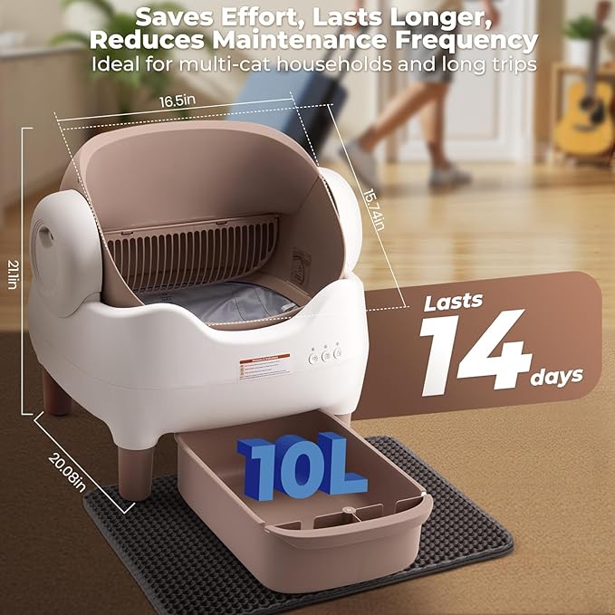 Self Cleaning Litter Box, Automatic Cat Litter Box-APP Control, Open-Design Electric Litter Box, Safety Anti-Pinch, Odor-Free Waste Disposal Includes Trash Bags, Suitable for Multiple Cats, Grey