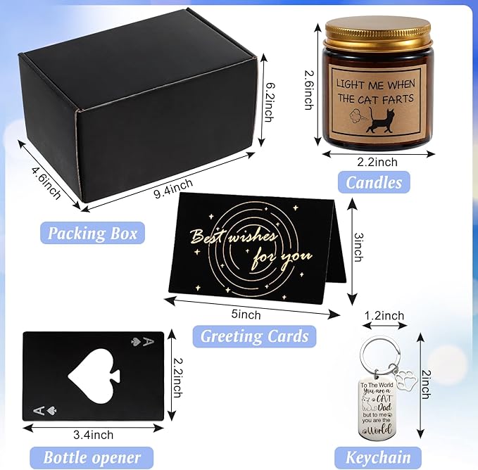 8 Pieces Cat Dad Gifts for Dad, for Dad,Cat Gift for Cat Lovers Including Tumbler Socks Keychain Hat Bottle Opener Greeting Cards Sented Candle