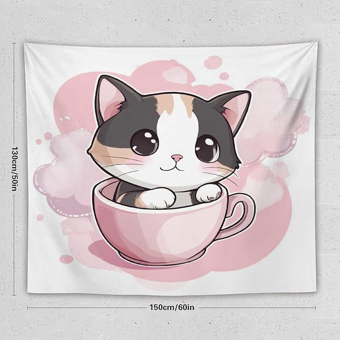 MaSiledy Wall Tapestries Kawaii Cat Tapestry Cute Cat Kitten Bedroom Tapestries Wall Art for Home Decor 50"x60" Wall Hanging for Home Decor Bedroom Living Room Dorm Decor