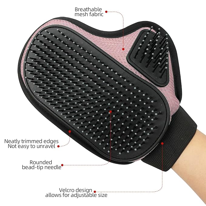 Pink Double-Sided Cat Shedding Glove Breathable Pet Grooming Massage Glove Slicker Brush Glove for Cats and Dogs Hair Removal Mitt