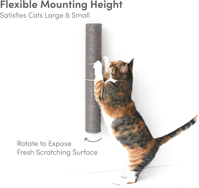 xympo 18" Compact Wall Mounted Cat Scratcher, Sisal Scratching Post - Grey