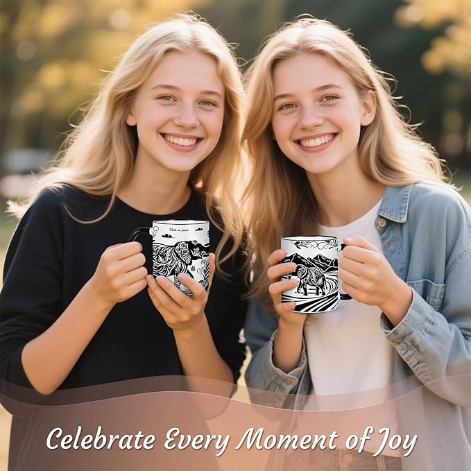 Elephant Gifts for Women, Elephant Mug 11Oz Mothers Day Birthday Gifts for Women, Black and White Boho Mug for Coffee, Tea and Milk, Ceramic Cup Microwave & Dishwasher Safe