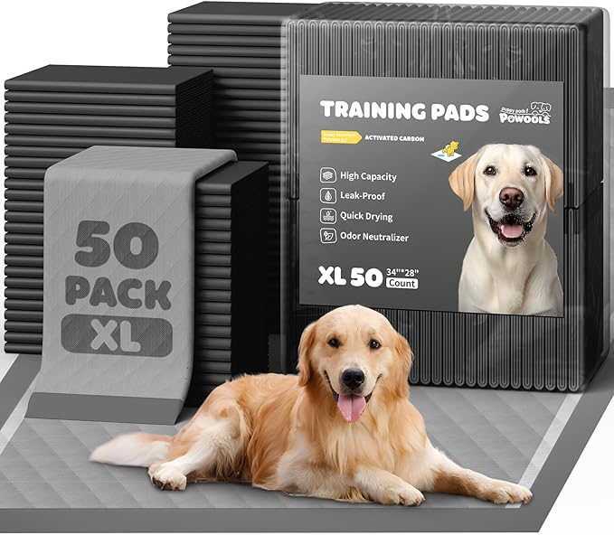 Charcoal Puppy Pads - 50 Packs, 34"×28" Ultra-Large Puppy Pads, Odor-Control Carbon Pee Pads for Dogs, 6-Layer Ultra-Absorbent & Quick-Dry Black Training Pads