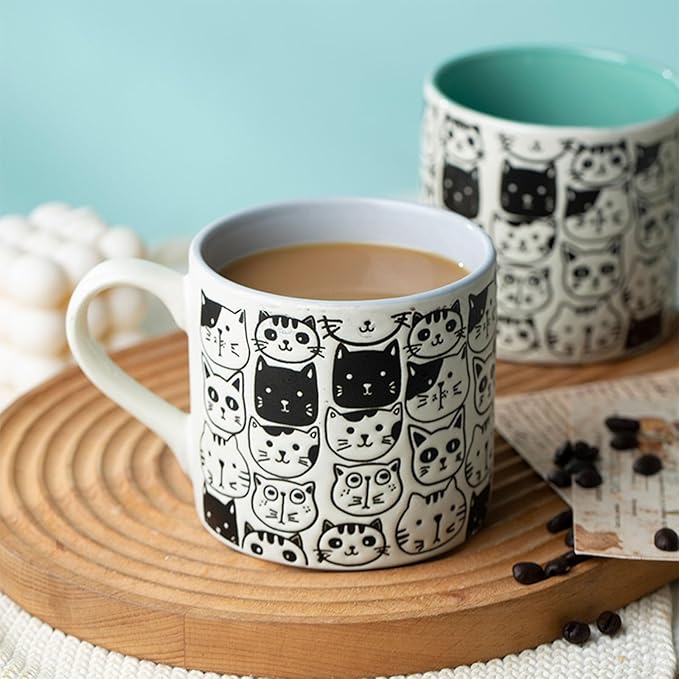 Cat Lovers Mug, Various Cute Kittens Pattern Mug, Cat Coffee Mug Funny Ceramic Tea Cup Novelty Gifts for Office and Home Women Girls Men, Dishwasher Microwave Safe (Pink, 17oz)