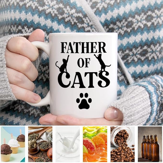 Father Of Cats Ceramic Coffee Mug for Men, Funny 11oz Black Cat Coffee Mug Gifts For Cats Lover, Novelty Fathers Day Christmas Birthday Present, Cat Dad Gifts